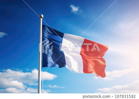 French flag flying on a flagpole 107831582