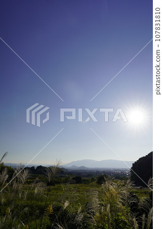 The sunlit silver grass ears and the road near Yamato Sanzan Distant View Mountain The sunlit silver grass ears and the road near Yamato Sanzan Distant View Mountain 107831810