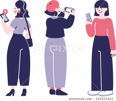 three women with smartphones three women with smartphones 107831822