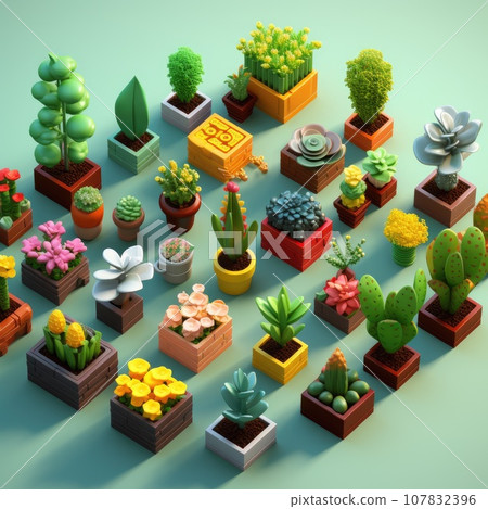 toy plants like LEGO in an isometric view,  Decorative Areca plants in interior of room. AI Generative. toy plants like LEGO in an isometric view,  Decorative Areca plants in interior of room. AI Generative. 107832396
