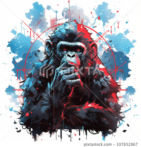 [AI generated image] Monkey looking straight ahead and thinking 107832867