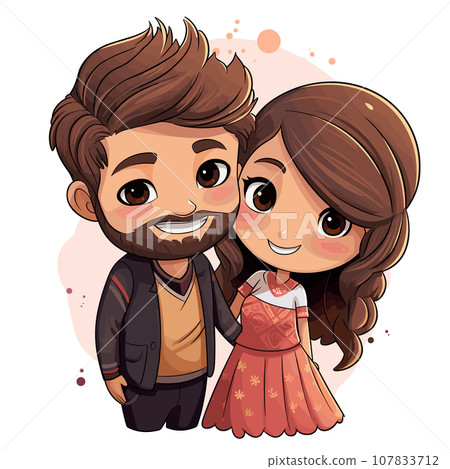 Indian couple hand-drawn comic illustration. Indian couple. Vector doodle style cartoon illustration 107833712