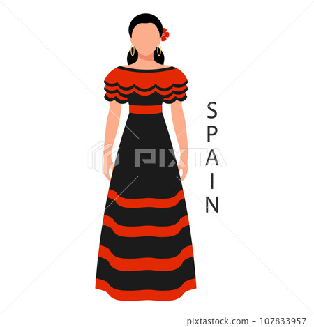 Woman in Spanish national traditional dress.... - Stock Illustration  [107833957] - PIXTA