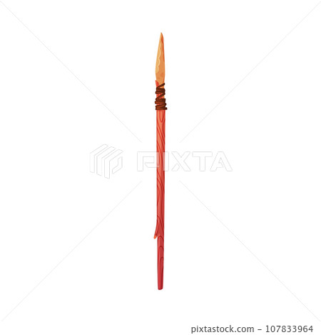 Spear as Ancient Tool with Wooden Shaft and Pointed Head Vector Illustration 107833964