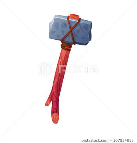Hammer as Ancient Tool with Wooden Shaft and Stone Head Vector Illustration Hammer as Ancient Tool with Wooden Shaft and Stone Head Vector Illustration 107834055