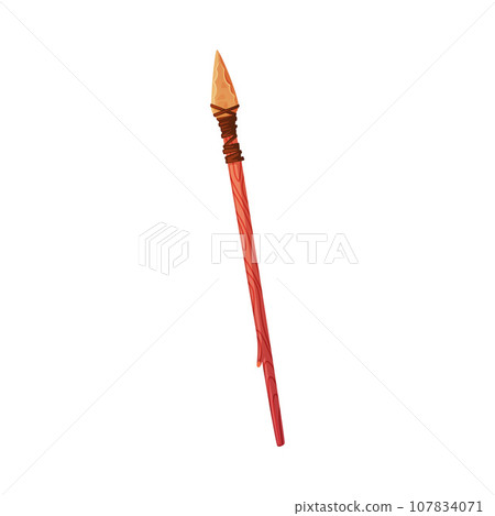 Spear as Ancient Tool with Wooden Shaft and Pointed Head Vector Illustration 107834071