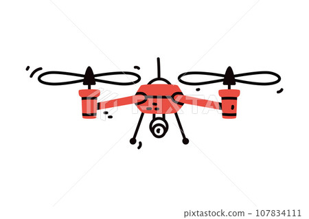 Red Quadcopter as Aircraft Flying in the Air Vector Illustration 107834111