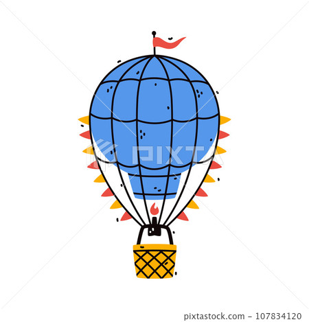 Blue Hot Air Balloon as Aircraft Flying in the Air Vector Illustration 107834120