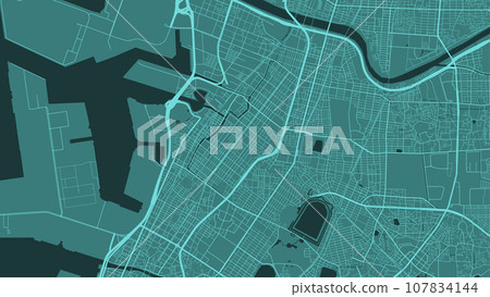 Green vector map of Sakai, Japan. Urban city road map art poster illustration. 107834144