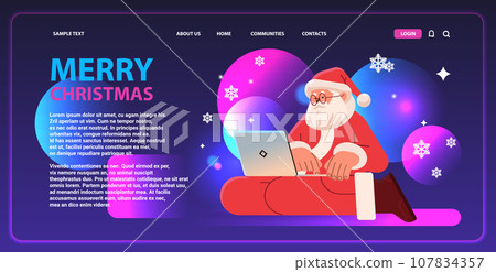 santa claus in red costume typing on laptop happy new year merry christmas holidays celebration concept 107834357