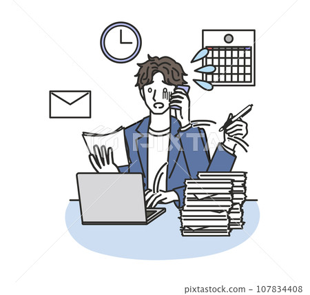 Male employee busy with work Male employee busy with work 107834408
