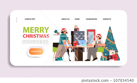disabled woman in santa claus hat with walking stick discussing with businesswoman disability employment people with disabilities 107834540