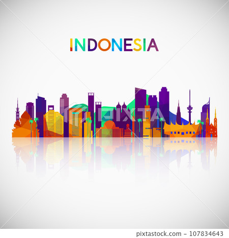 Indonesia skyline silhouette in colorful geometric style. Indonesia skyline silhouette in colorful geometric style. 107834643
