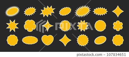 Collection of yellow starburst shapes. Design elements for promo advertising campaign. Vector illustration Collection of yellow starburst shapes. Design elements for promo advertising campaign. Vector illustration 107834651