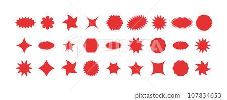 Set of flat starburst shapes. Design elements for promo advertising campaign. Vector illustration Set of flat starburst shapes. Design elements for promo advertising campaign. Vector illustration 107834653