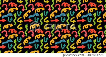 Colorful playful arrows in trendy style with vector texture. Direction indicators seamless pattern. Colorful playful arrows in trendy style with vector texture. Direction indicators seamless pattern. 107834776