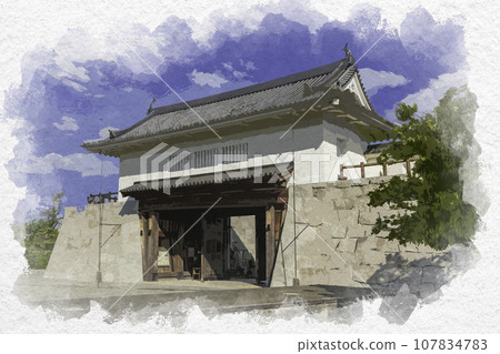 水彩風格赤穗城本丸櫓門兵庫縣赤穗市 水彩風格赤穗城本丸櫓門兵庫縣赤穗市 107834783