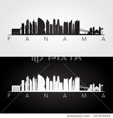 Panama skyline and landmarks silhouette 107834839