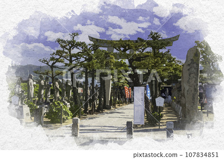 Watercolor style Ako Oishi Shrine approach Ako City, Hyogo Prefecture Watercolor style Ako Oishi Shrine approach Ako City, Hyogo Prefecture 107834851