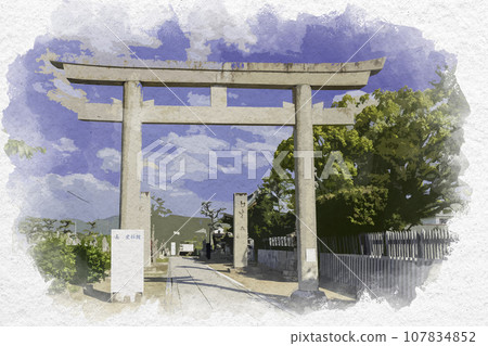 Watercolor style Ako Oishi Shrine approach Ako City, Hyogo Prefecture Watercolor style Ako Oishi Shrine approach Ako City, Hyogo Prefecture 107834852