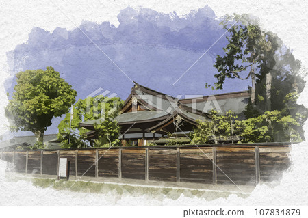 Watercolor style Ako Oishi Shrine main building Ako City, Hyogo Prefecture 107834879
