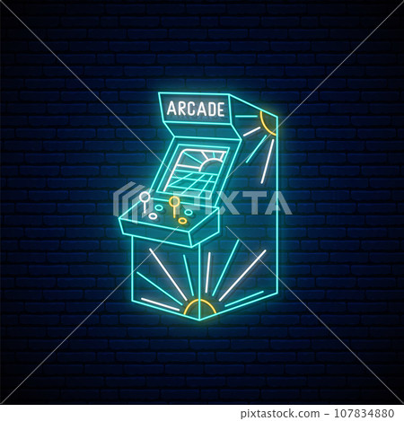 Neon arcade game machine sign.  107834880