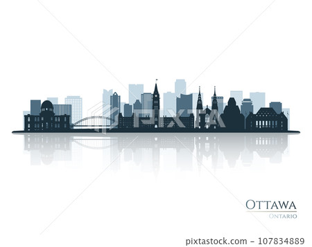 Ottawa skyline silhouette with reflection. 107834889