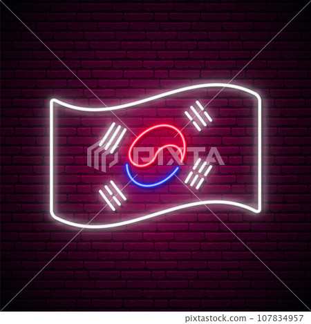 South Korea flag neon sign. South Korea flag neon sign. 107834957