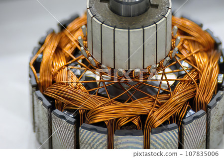 Closeup scene the copper wiring on the rotator parts of electric motor. 107835006