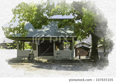 水彩風格、斑鳩寺、下宮、聖靈權現、兵庫縣伊保郡太子町 水彩風格、斑鳩寺、下宮、聖靈權現、兵庫縣伊保郡太子町 107835105