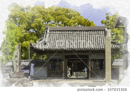 Watercolor painting style Ikaruga Temple Niomon Gate Taishi Town, Ibo District, Hyogo Prefecture 107835308