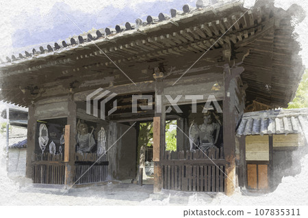 水彩畫風格 兵庫縣伊保郡 斑鳩寺 二王門 王子町 107835311