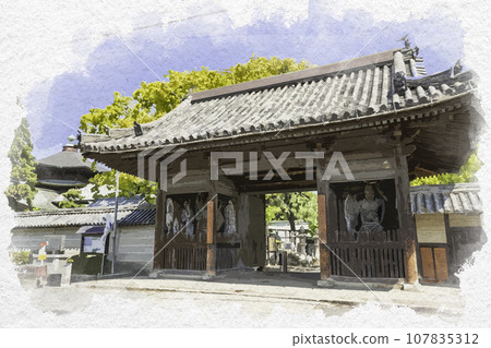 水彩畫風格 兵庫縣伊保郡 斑鳩寺 二王門 王子町 107835312