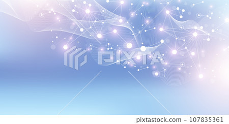 Molecular abstract structure background. Scientific illustration with molecule DNA. Medical, science and technology concept for banner template or header. 107835361