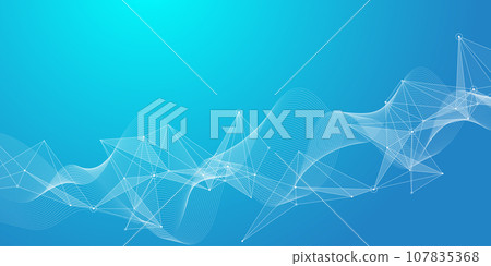Digits abstract background with connected line and dots, wave flow. Digital neural networks. Network and connection background for your presentation. Graphic polygonal background illustration. 107835368