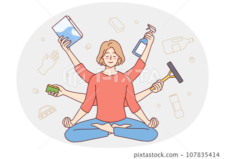 Calm housewife meditating 107835414
