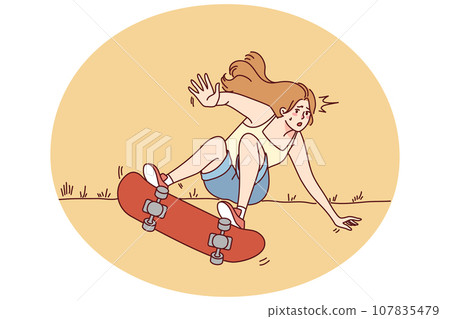 Woman ride on skate fall on street Woman ride on skate fall on street 107835479
