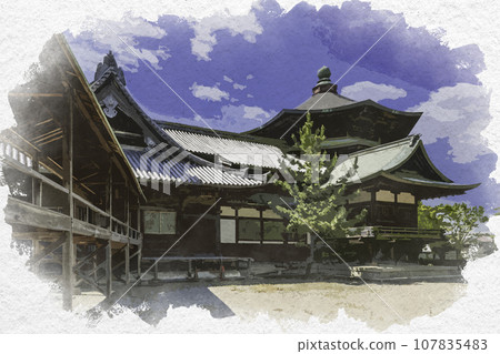 水彩畫風 斑鳩寺聖德殿後殿 兵庫縣伊保郡太子町 水彩畫風 斑鳩寺聖德殿後殿 兵庫縣伊保郡太子町 107835483