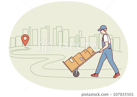 Postman delivering orders to recipient 107835501