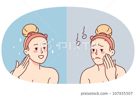 Woman before and after cosmetology procedures Woman before and after cosmetology procedures 107835507