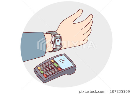 Person pay with smartwatch on terminal 107835509