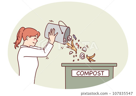 Woman throw waste in compost bin 107835547