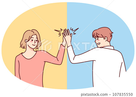 Smiling people give high five 107835550