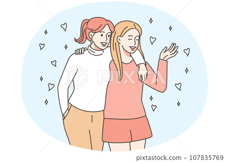 Smiling girls hug spending time together 107835769