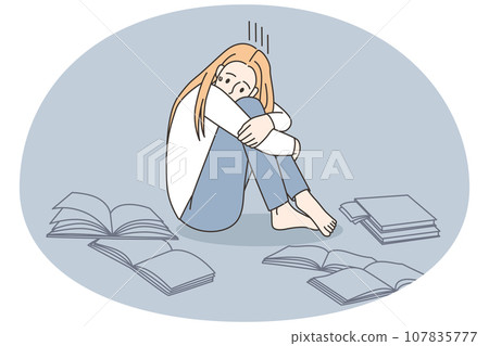 Unhappy girl cry studying 107835777