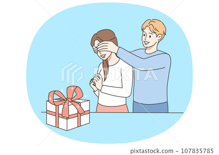 Man close woman eyes making surprise Man close woman eyes making surprise 107835785