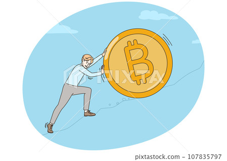 Businessman push bitcoin uphill 107835797