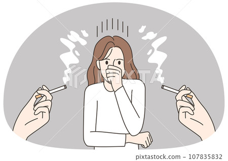 Unhappy woman suffer from passive smoking Unhappy woman suffer from passive smoking 107835832