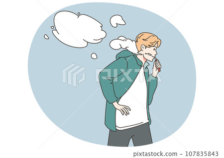 Young man smoking vaper outdoors 107835843