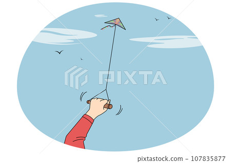 Person have fun with paper kite 107835877